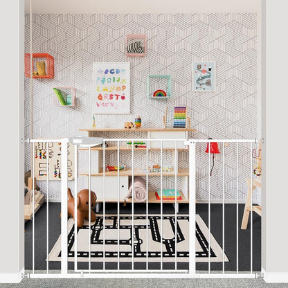 DEARBB Triple Lock Baby Gate for Stairs Doorways and House 31" to 86" Extra Wide Pressure Mounted Easy Walk Through Auto Close Safety Pet Gate White 49.21-67.32"