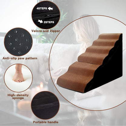 Dog Stairs for High Beds 30-36 inches Tall, 6-Step Dog Steps for Bed 32-36 inches for Small Large Dogs, Doggie Ramp for Bed, 30D Foam Pet Stairs for Old Dogs/Cats, Free-Installation, Grey