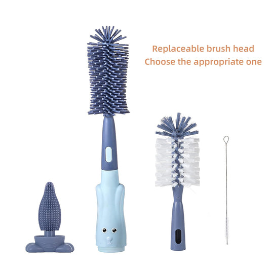 Chemimoso Cup Cleaning Brush, Silicone Baby Bottle Brush with Stand, Large Handle Water Bottle Brush Cleaner Set, with a Tiny Cup Lid Gap Cleaning Brushes Kit, Pawprint, Pink
