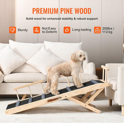 VEVOR Dog Ramp, Folding Pet Ramp for Bed, Adjustable Dog Ramp for Small, Large, Old Dogs & Cats, Wooden Pet Ramp with 39.3" Long Ramp, Adjustable from 15" to 22", Suitable for Couch, Sofa, Car