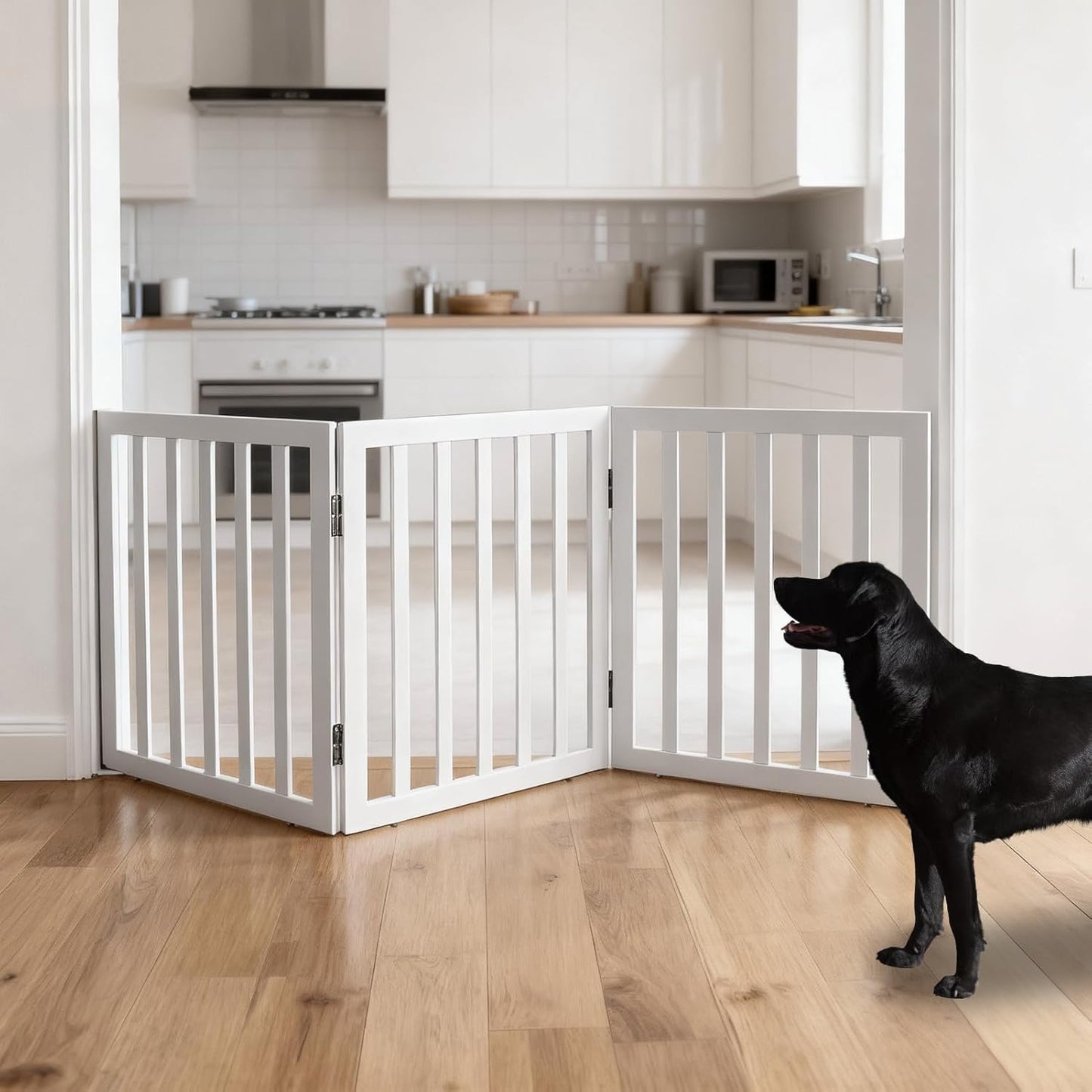ZJSF Freestanding Indoor Dog Gate for House Foldable Wood Brown Puppy Gate for Doorways Pet Gate for Stairs Extra Wide Pet Fence 24" Height 2 Panels