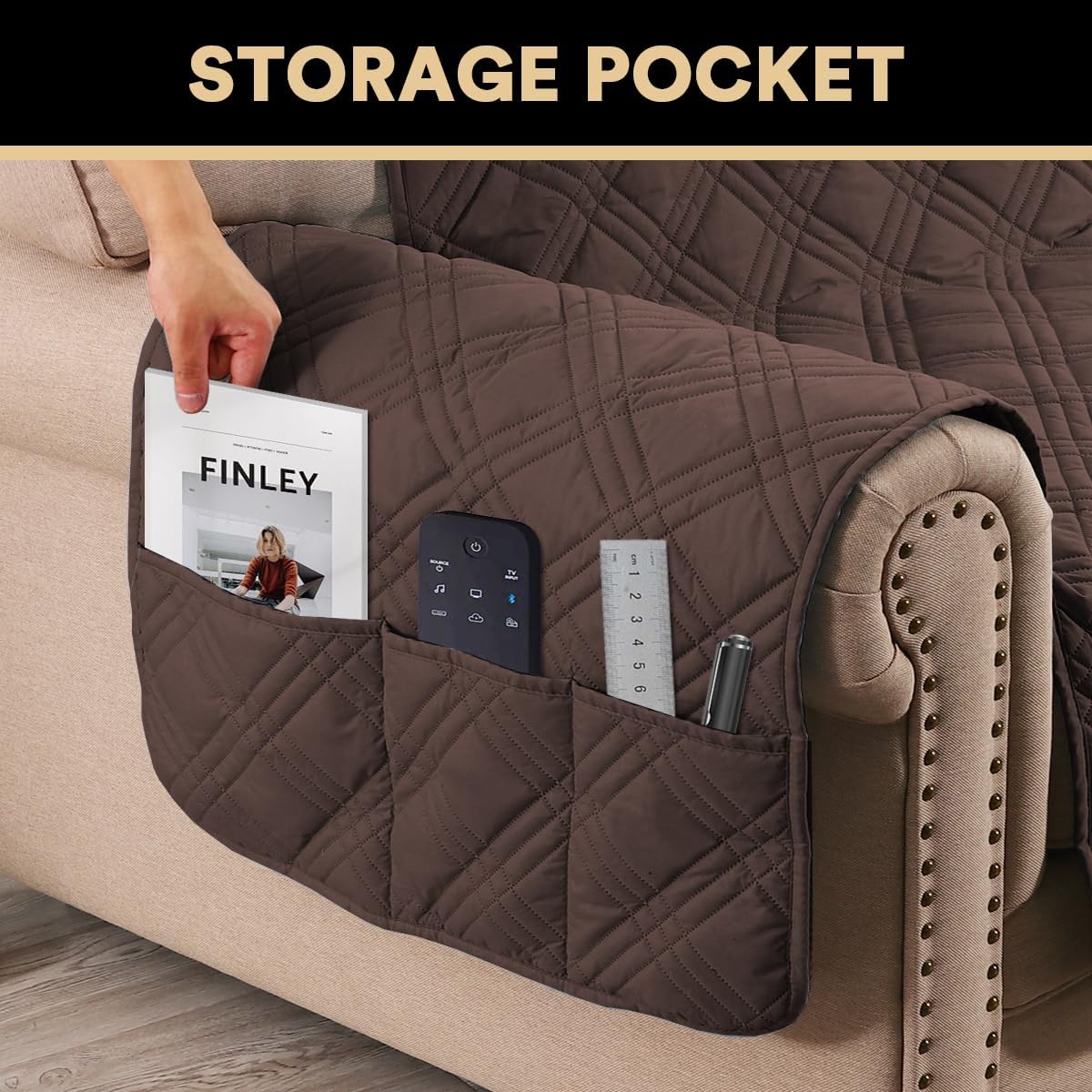 PrinceDeco 100% Waterproof Couch Cover for 3 Cushion Couch Sofa Pet Friendly Non-Slip Couch Cover for Dogs Washable Water Resistant Furniture Protector with Elastic Straps(Sofa 68", French Oak)