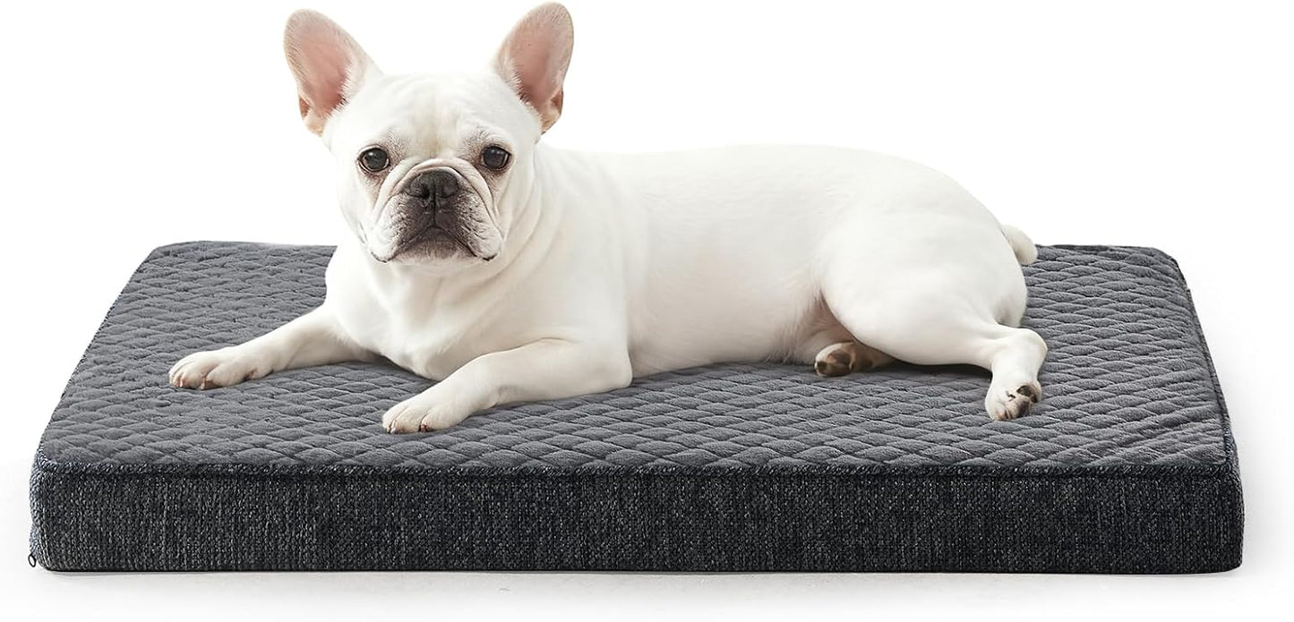 JOEJOY XL Dog Beds Large Sized Dog, Orthopedic Big Dogs Crate Bed with Washable Removable Cover, Extra Thick Egg-Crate Memory Foam Pet Beds up to 80 lbs, Grey, 41"x27"