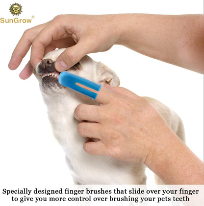 SunGrow Dog Toothbrush Set, Dual-Headed Brush, 2 Bonus Finger Brushes Included, Removes Plaque, freshens Dog's Breath, Use with Dog Toothpaste, 3 Pcs