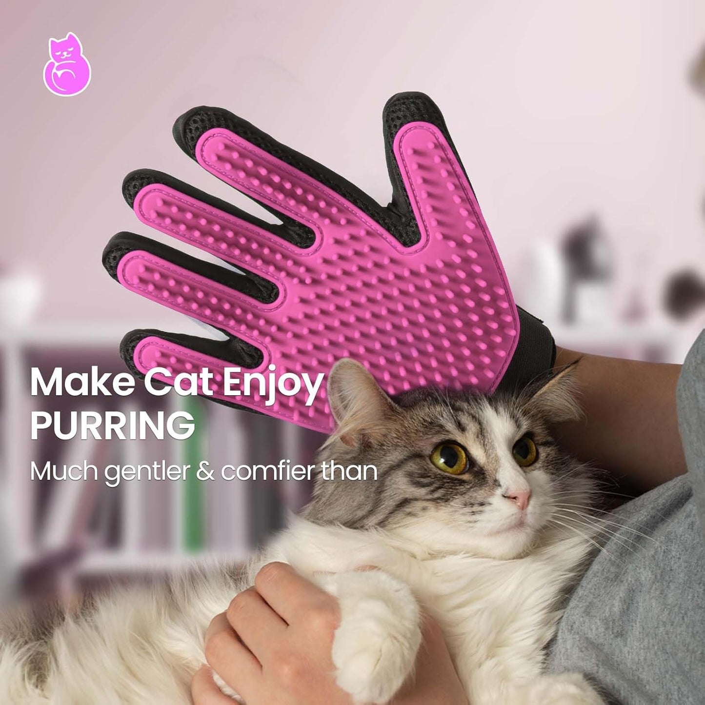 Upgrade Efficient Pet Hair Remover Gloves - Gentle Shedding Brushes for Dogs, Cats & Horses with Long and Short Hair - 1 Pair (Blue)