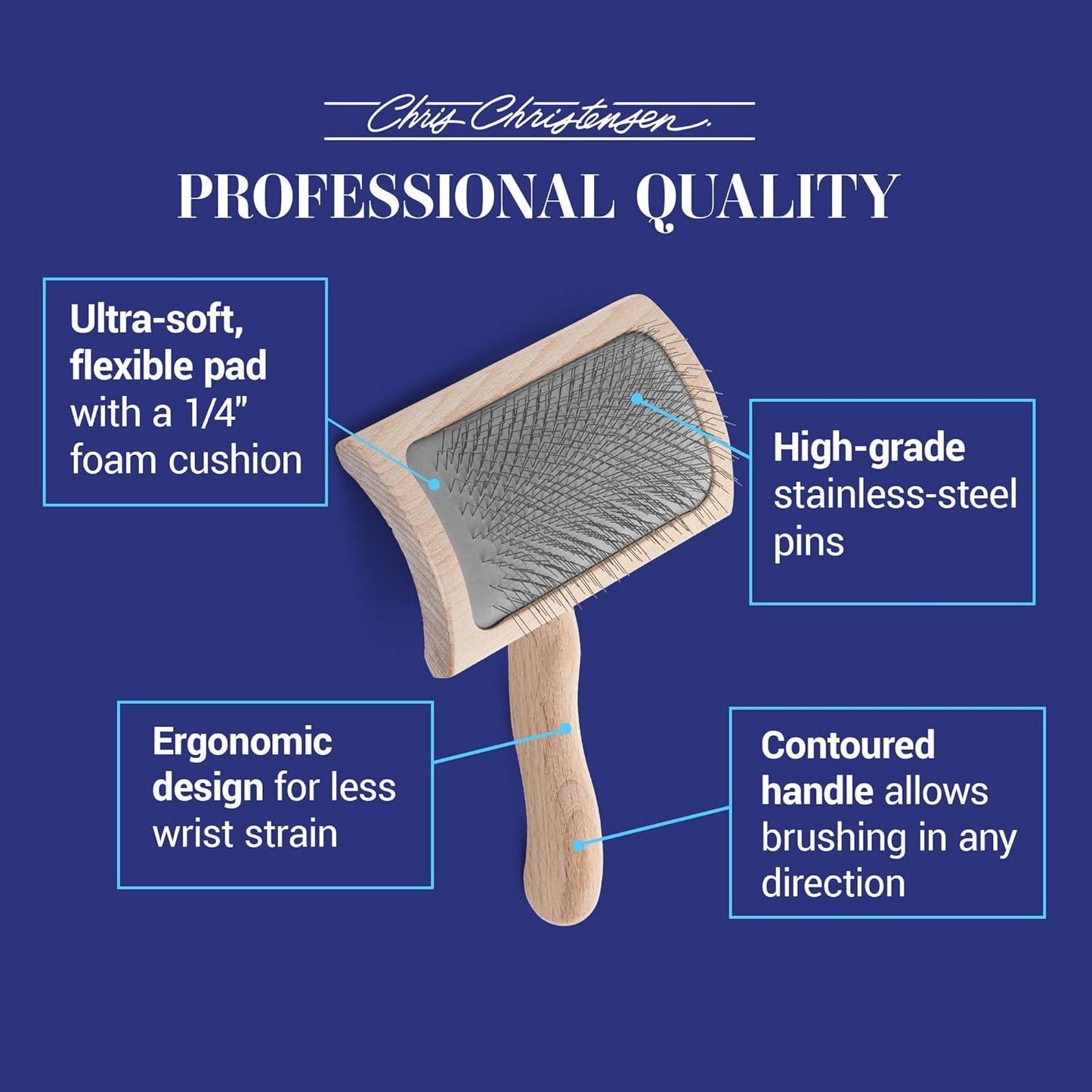 Chris Christensen Mark III Slicker Brush for Dogs, 12mm Pins, Groom Like a Pro, Handcrafted Lightweight Beechwood Ergonomic Handle, Stainless Steel Pins, A5III Medium. Made in Germany.