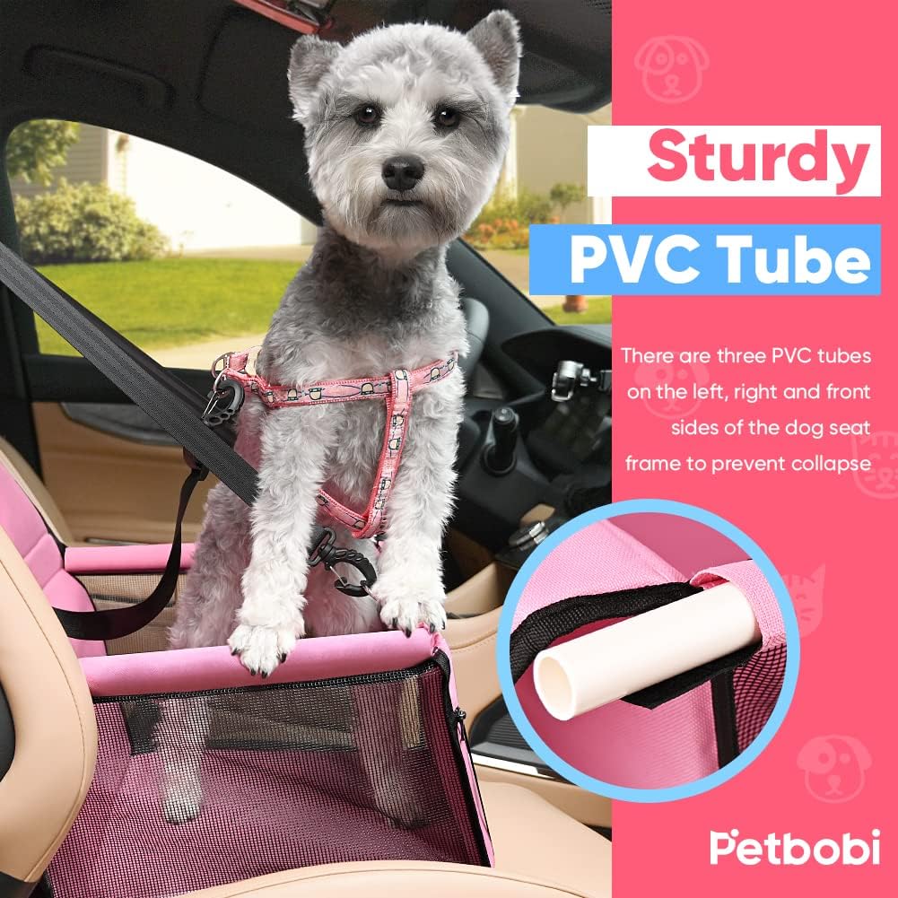 Petbobi Small Dog Car Seat, Dog Car Booster Seat for Small Medium Dogs 5-15 lbs, Foldable Front Seat Safety with Sturdy PVC Tube Frame, Breathable Mesh, Grey