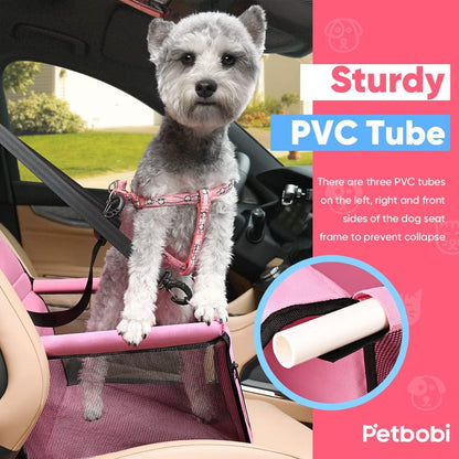 Petbobi Small Dog Car Seat, Dog Car Booster Seat for Small Medium Dogs 5-15 lbs, Foldable Front Seat Safety with Sturdy PVC Tube Frame, Breathable Mesh, Grey