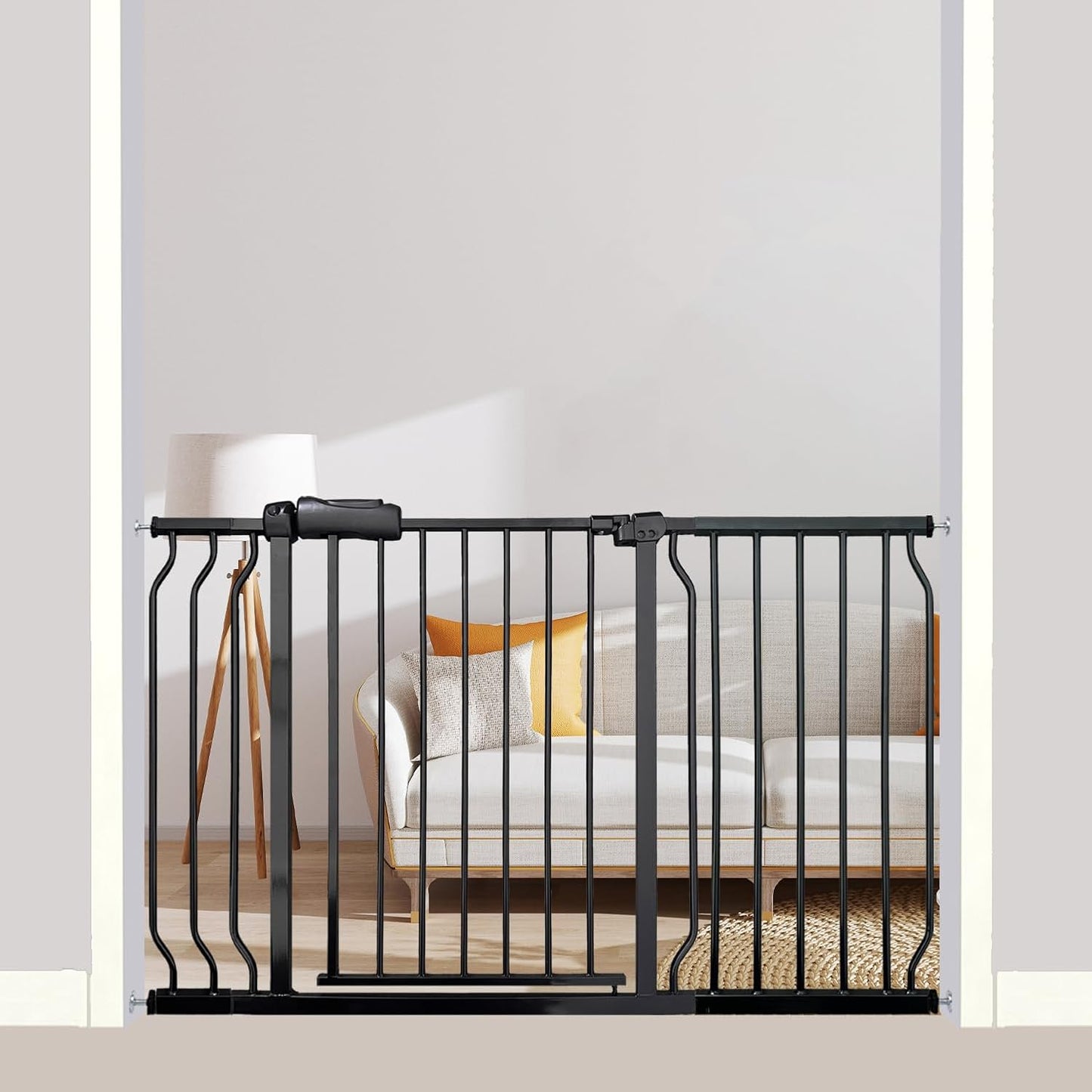 24-29 Inch Narrow Baby Gate, Pressure Mounted No Drilling Dog Gate for Stairs & Doorways, White Metal Safety Gate Indoor for Kids and Pets