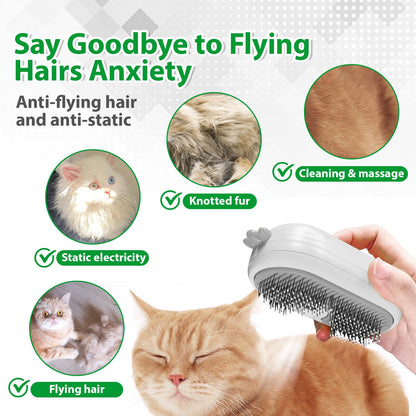 Double-Sided Pet Deshedding Dematting Comb & Steam Brush with 2 Spray Levels, Extra-Wide Detangling Undercoat Rake for Long-Hair Dogs & Cats Matted Fur, Knots, Rechargeable Grooming & Massage Tool