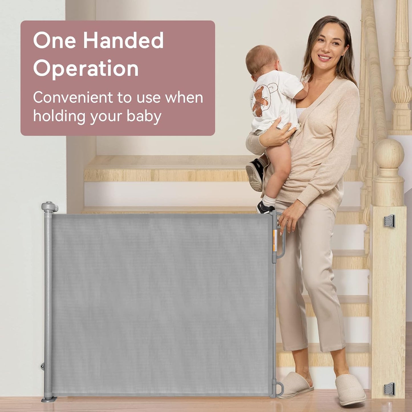 Momcozy Retractable Baby Gate, Mesh Baby Gate or Mesh Dog Gate, 33" Tall,Extends up to 71" Wide, Child Safety Gate for Doorways, Stairs, Hallways, Indoor/Outdoor