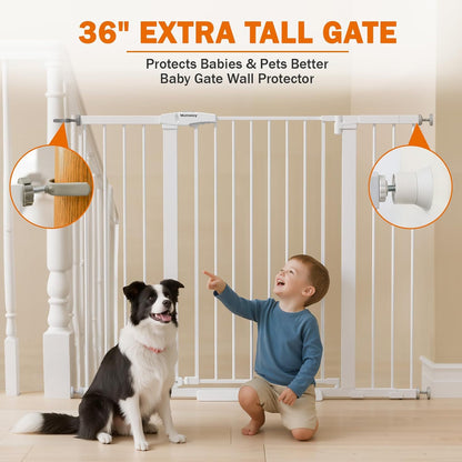 Mumeasy Baby Gate Extra Wide, 29.7-51'' Pressure Mounted Dog Gate with Walk Thru Door, Auto Close Pet Gate for House, Stairs, Doorways,Black