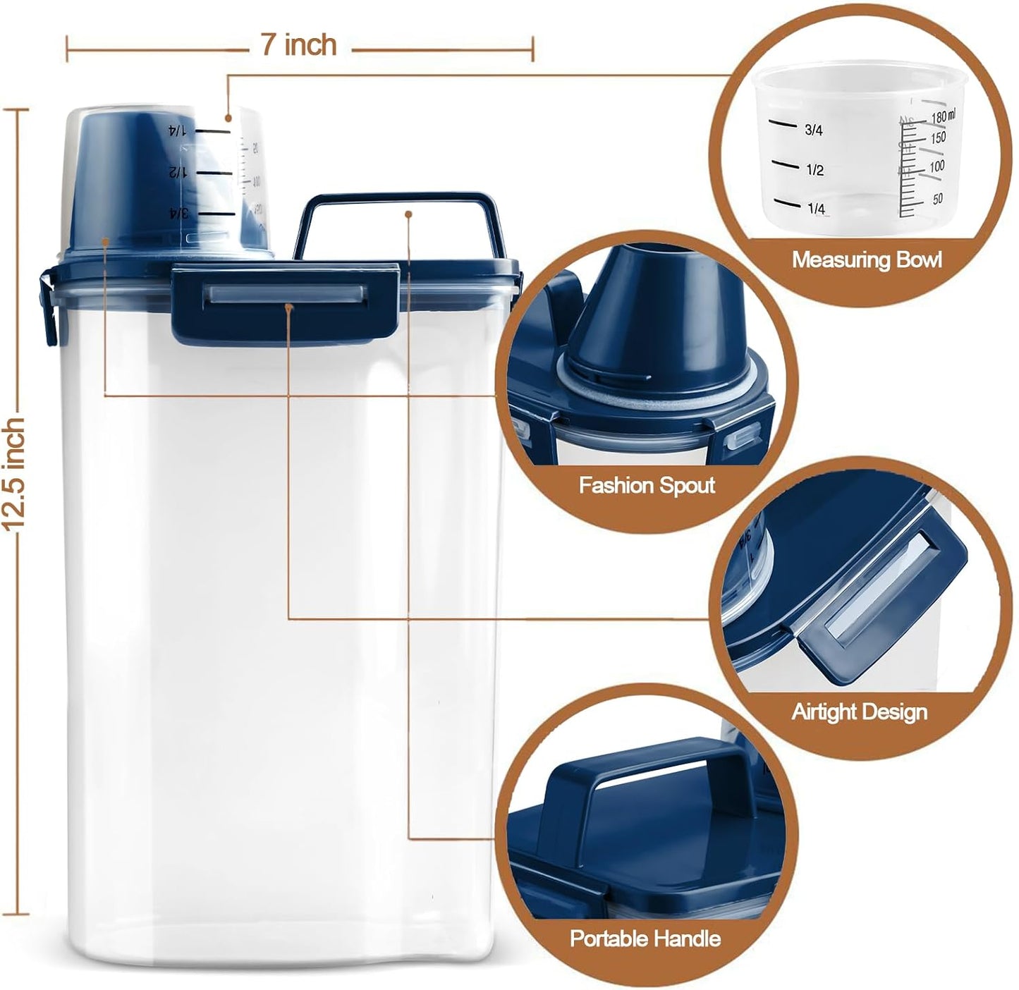 TIOVERY Dog Food Storage Container, 5-7 Lbs Airtight Pet Food Container, Cat Food Container Dispenser Plastic Bin with Pouring Spout, Portable Handle and a Collapsible bowl for Dogs Cats Grey/6Qt