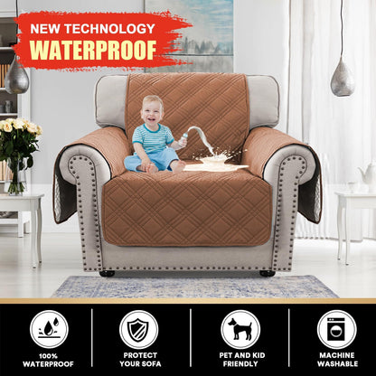PrinceDeco 100% Waterproof Couch Cover for 3 Cushion Couch Sofa Pet Friendly Non-Slip Couch Cover for Dogs Washable Water Resistant Furniture Protector with Elastic Straps(Sofa 68", French Oak)