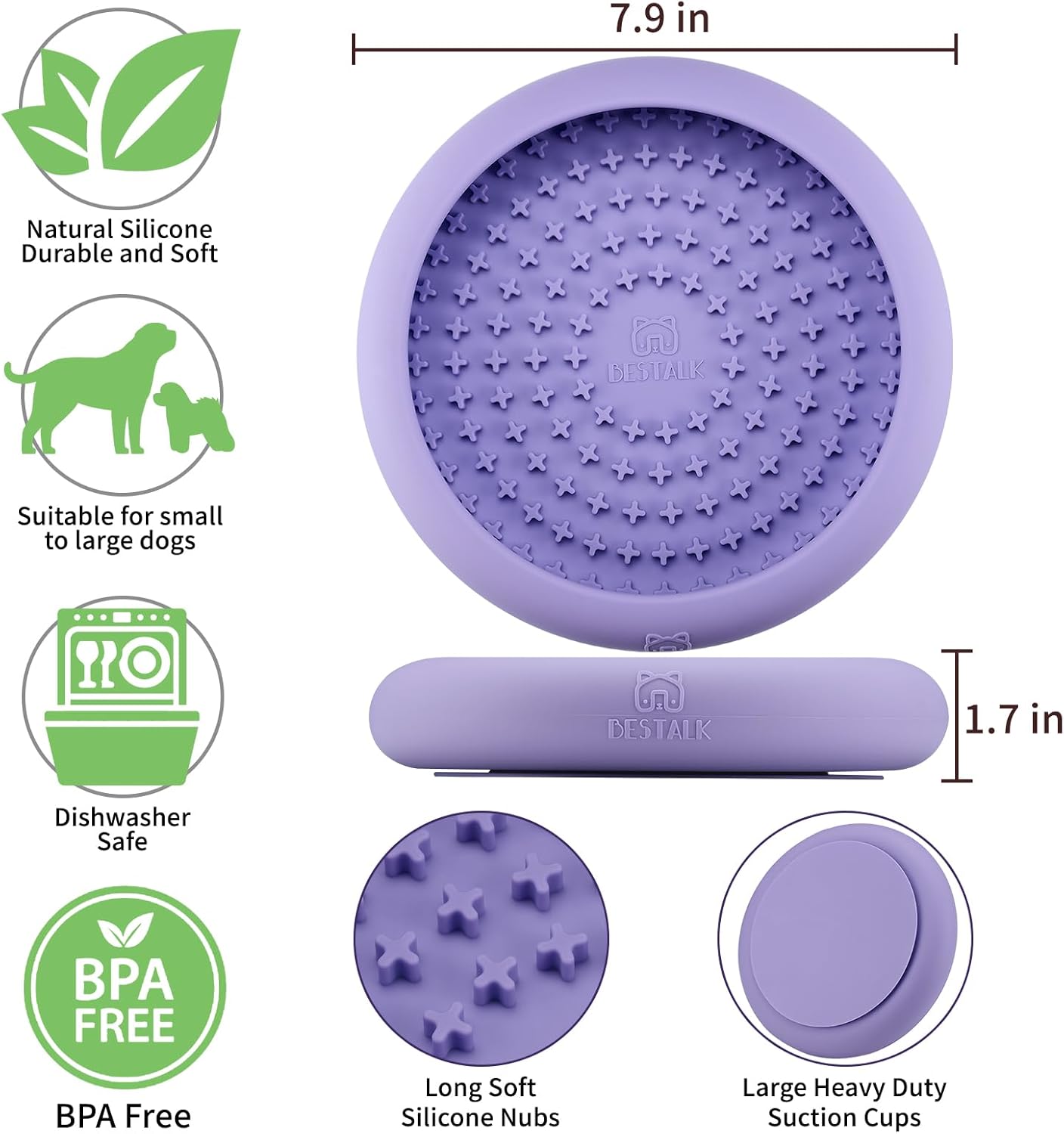 Dog Lick Bowl, Bestalk Anxiety Relief Slow Feeder Dog Lick Mat Treat Dispenser, Non-Slip Licking Bowl Enrichment Toys, BPA Free Silicone, Dishwasher Safe