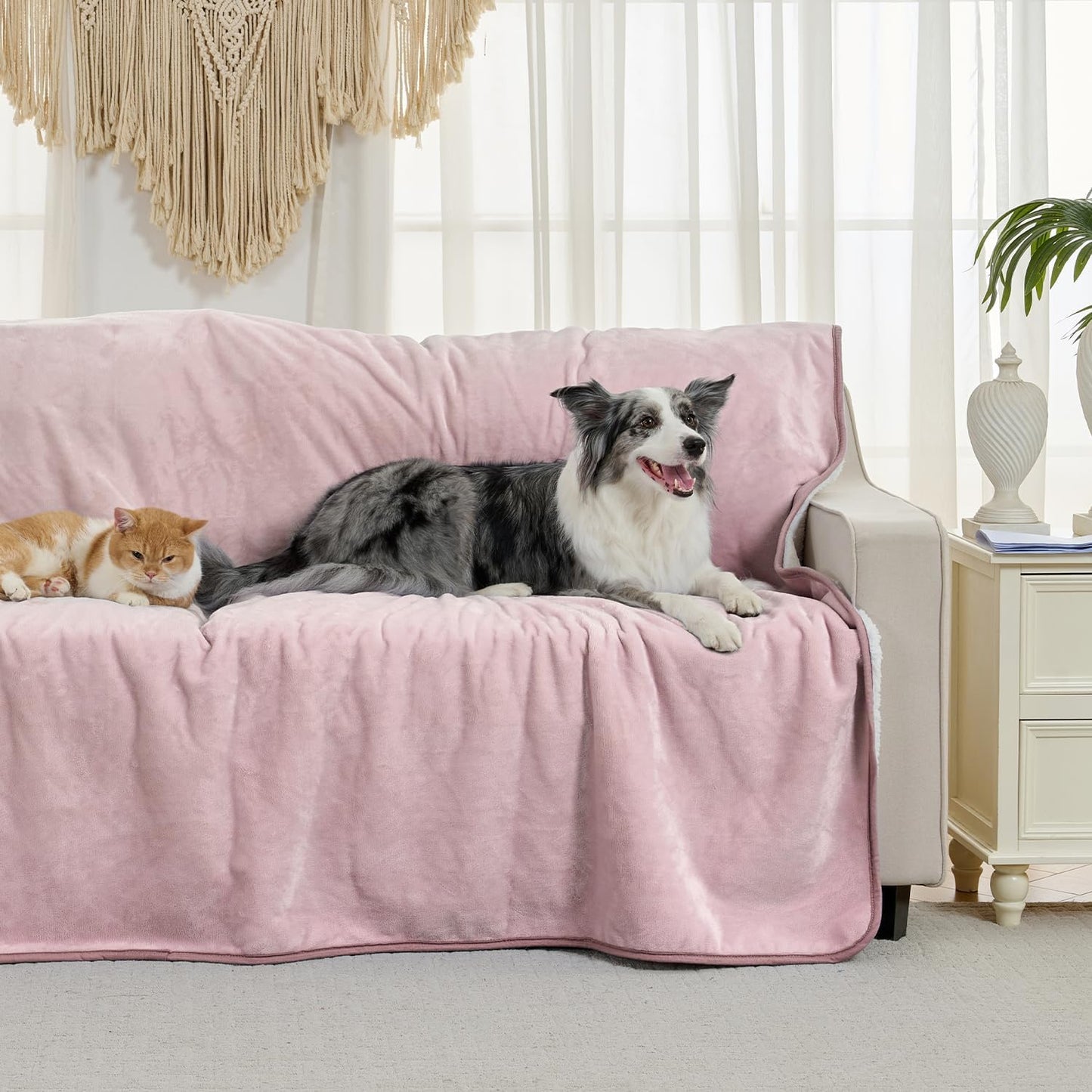 Waterproof Blanket for Bed Couch Sofa, Soft Liquid Pee Proof Pet Blanket for Dog Puppy Cat, Reversible Sherpa Fleece Furniture Protector (Dark Purple, 50x60 inches)