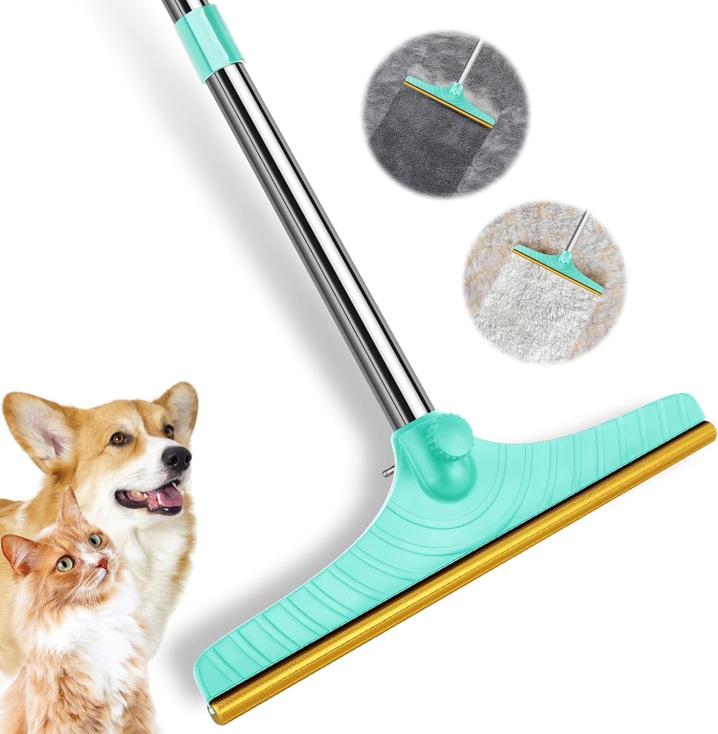 5FT Carpet Rake Pet Hair Remover, Reusable Carpet Rake with Telescopic Handle for Pet Hair Removal Tool Dog Cat Fur Remover Broom for Rugs, Mats, Beds, Stairs (Gray)