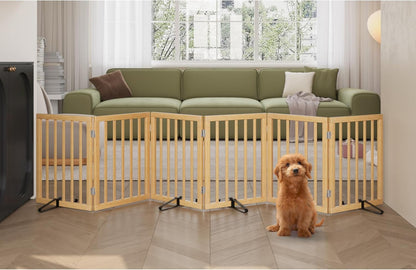 Freestanding Dog Gates Indoor, 3-Panel Pet Gates with 2 Metal Stands and 360° Hinge, 24" H Foldable Dog Gate for Stairs, Doorway, Kitchen, Expands Up to 55" Fully Assembled - Black Walnut