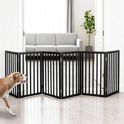 ZJSF Freestanding Indoor Dog Gate for House Foldable Wood Brown Puppy Gate for Doorways Pet Gate for Stairs Extra Wide Pet Fence 24" Height 2 Panels