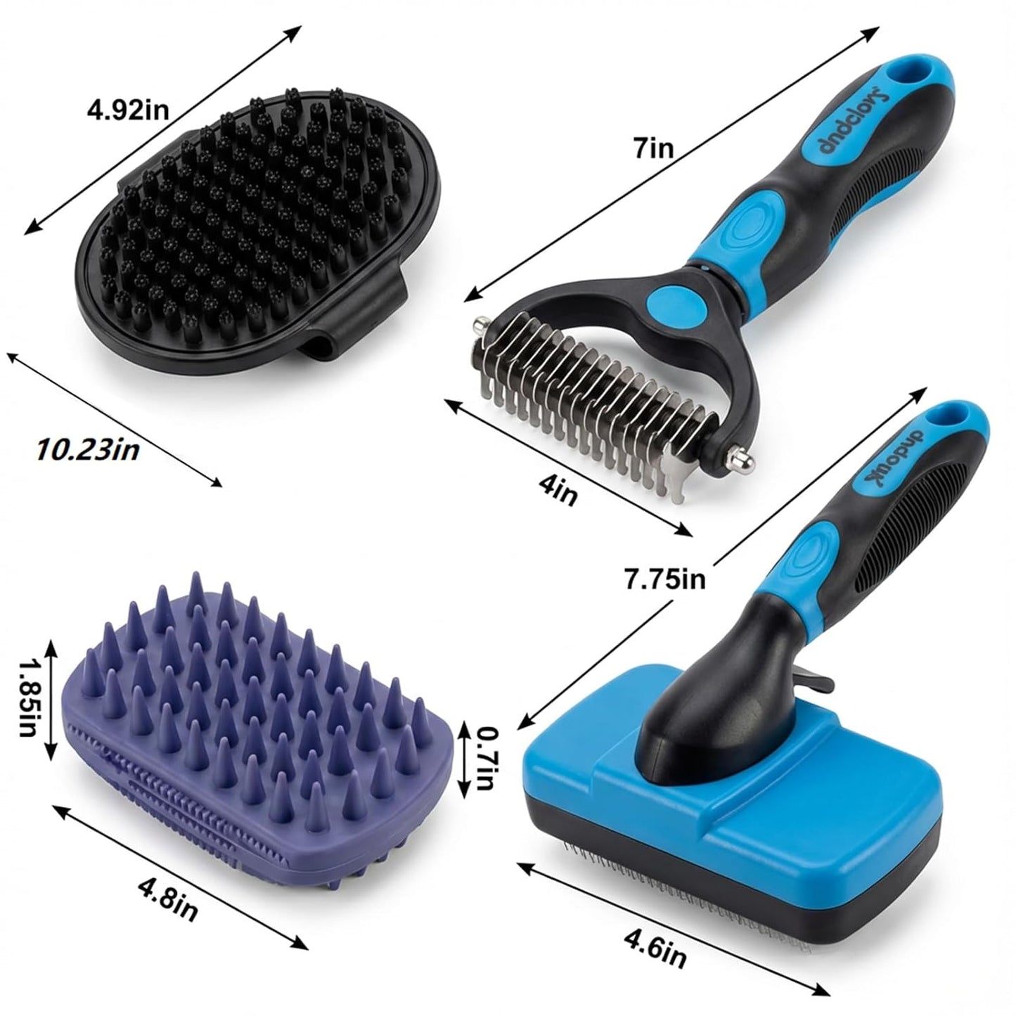 PETIMP STORE 4PCS Self Cleaning Slicker Brush, Pet Grooming Rake, Bath Brush & Massage Brush for Short/Long Haired Dogs, Cats & Horses, Pet Grooming Deshedding Tools - Pet Supplies (White Black)