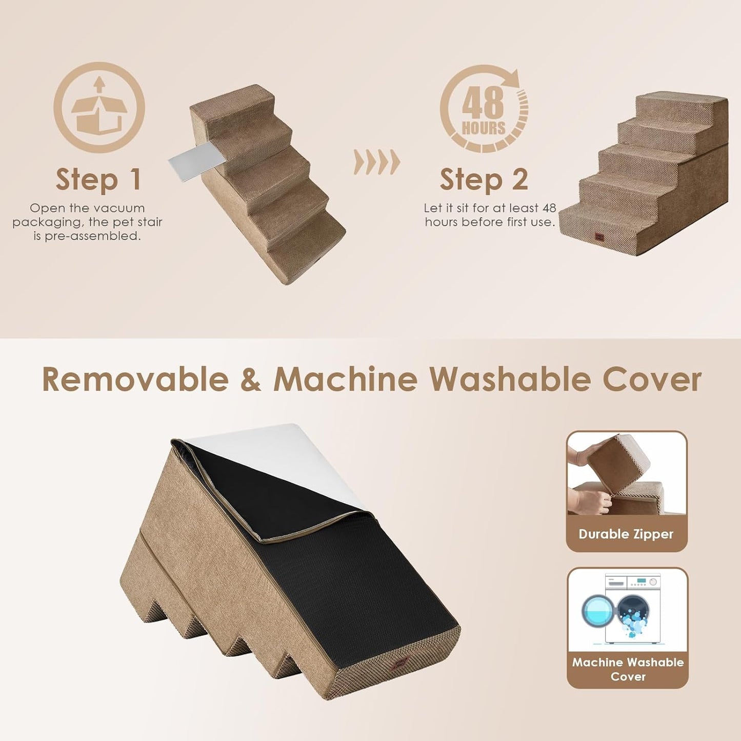 EHEYCIGA Dog Stairs for High Bed 22.5" H, 5-Step Dog Steps for Bed, Pet Steps for Small Dogs and Cats, Non-Slip Balanced Pet Ramp Indoor, Grey