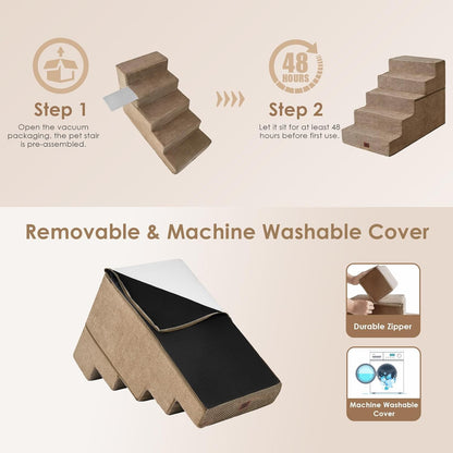 EHEYCIGA Dog Stairs for High Bed 22.5" H, 5-Step Dog Steps for Bed, Pet Steps for Small Dogs and Cats, Non-Slip Balanced Pet Ramp Indoor, Grey