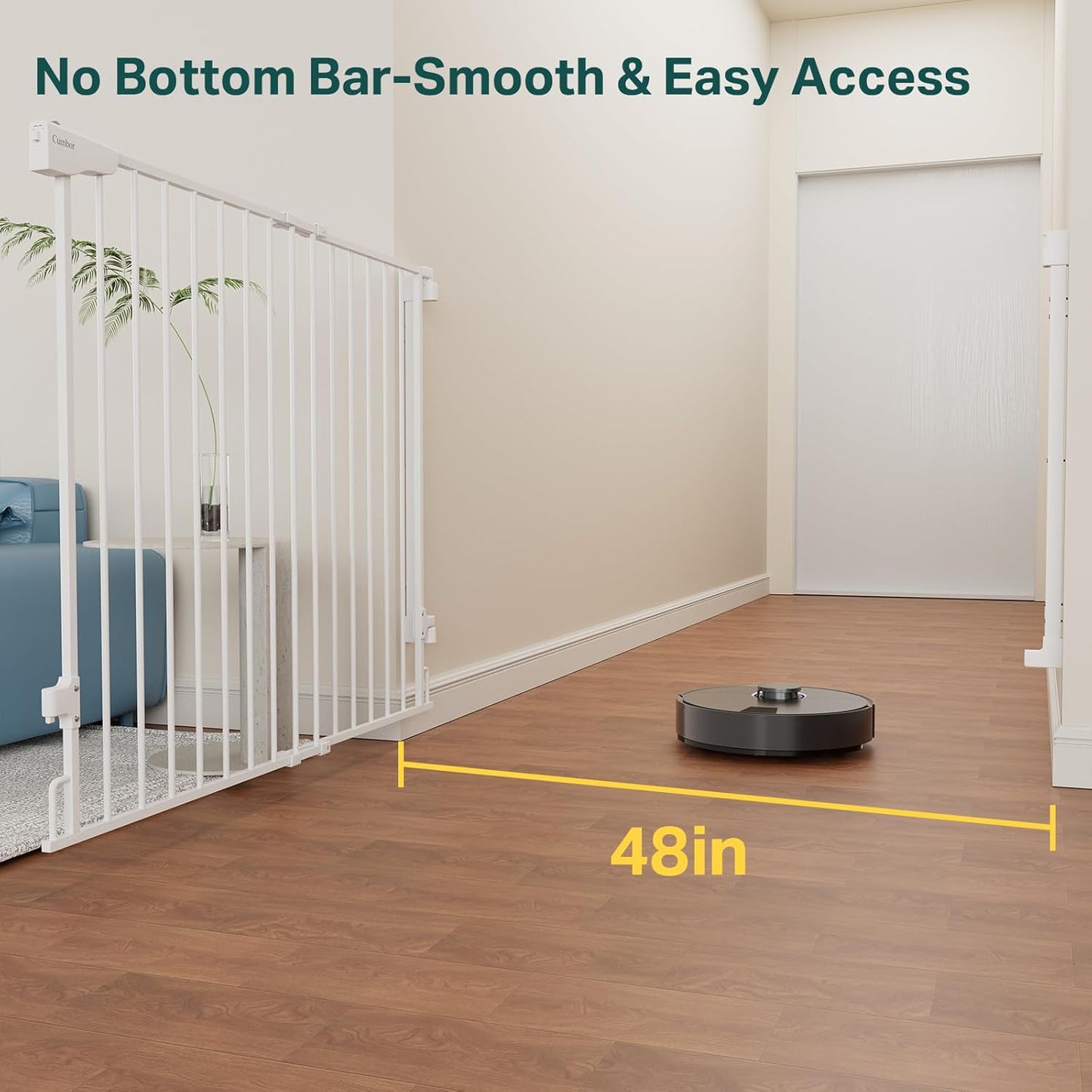 Cumbor 29.2–43" Baby Gate for Stairs, Hardware Mounted (Drill Required), Expandable No Bottom Bar Dog Gate, Auto Close Extra Wide Walk Thru, Pet & Toddler Proof Gate, Top & Bottom of Stairways(Black)