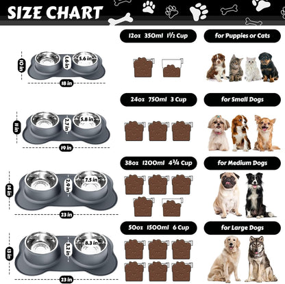 AsFrost Dog Food Bowls Stainless Steel & Water Dish with No-Spill and Non-Skid, Feeder Bowls with Dog Food Dish for Small Medium Large Size,Dogs,Cats,Puppy Pets, Black, 12oz