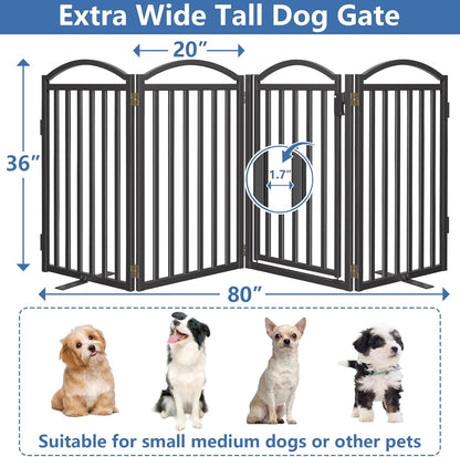 Malier Metal Freestanding Dog Gate, 32'' Height Outdoor Indoor Dog Fences, Extra Wide Foldable Puppy Gate for Stairs (Black, 【2 Panels】 40''W × 32''H)