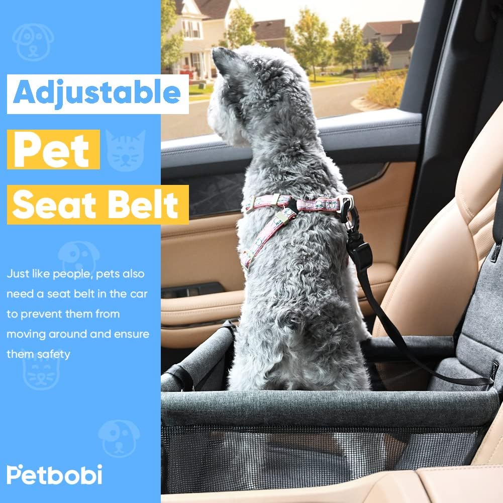 Petbobi Small Dog Car Seat, Dog Car Booster Seat for Small Medium Dogs 5-15 lbs, Foldable Front Seat Safety with Sturdy PVC Tube Frame, Breathable Mesh, Grey