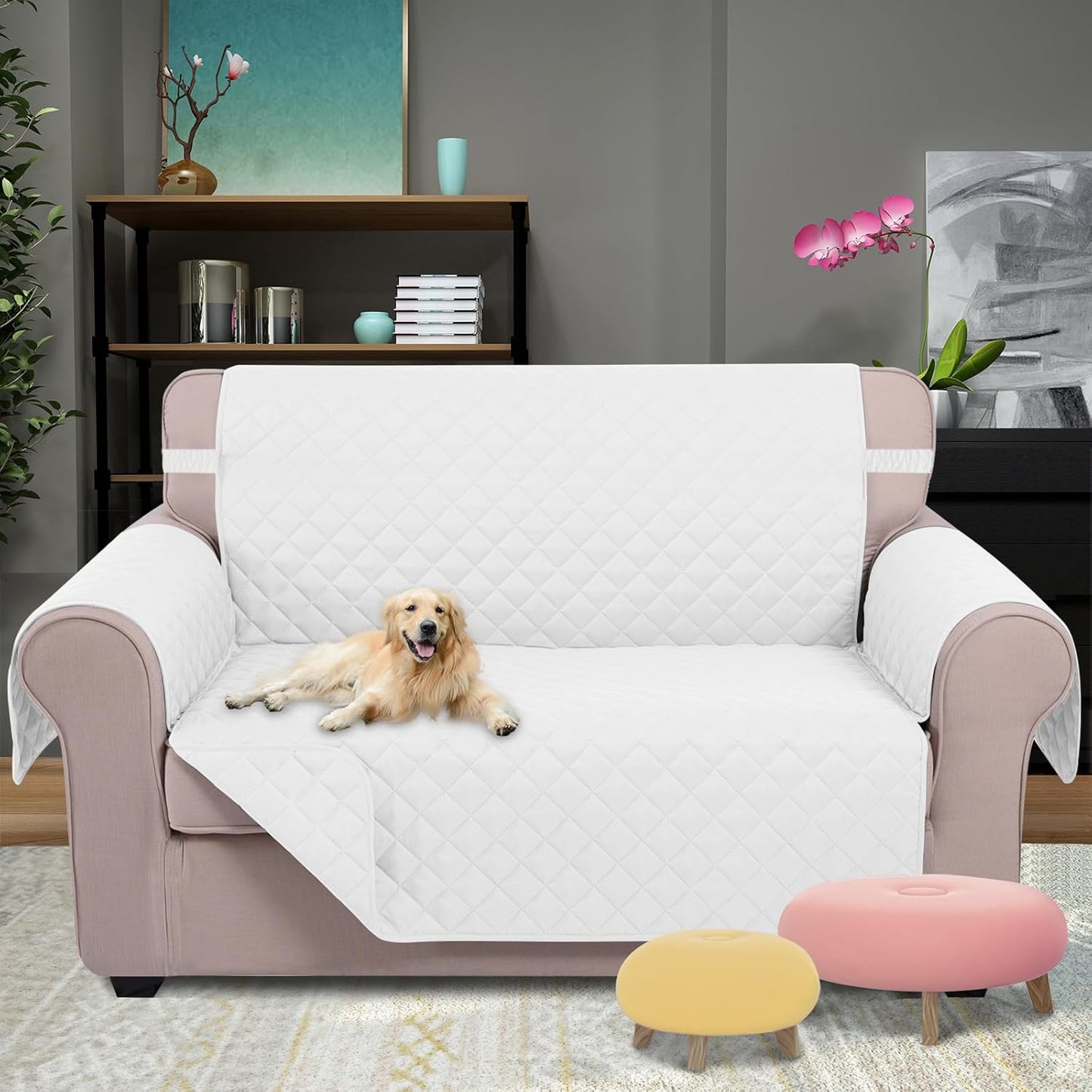 U-NICE HOME Reversible Sofa Cover Washable Couch Cover for Dogs Friendly with Elastic Straps Water Repellent Furniture Protector for 3 Cushion Couch (Sofa, Coffee/Beige) - Colors B