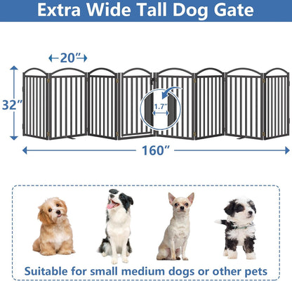 Malier Metal Freestanding Dog Gate, 32'' Height Outdoor Indoor Dog Fences, Extra Wide Foldable Puppy Gate for Stairs (Black, 【2 Panels】 40''W × 32''H)