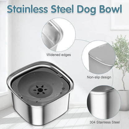 UPSKY 3L Dog Water Bowl 101oz Stainless Steel No Spill Large Capacity Dog Food Water Bowl Slow Water Feeder, Spill Proof Pet Water Dispenser Vehicle Carried Travel Water Bowl