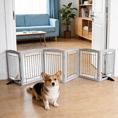 ZJSF Freestanding Dog Fence Indoor, Foldable Dog Gate for Doorways, Stairs or Hallways, Sturdy Wood Extra Wide Pet Gate with Support Feet for The House, White, 24 "Height-3 Panels