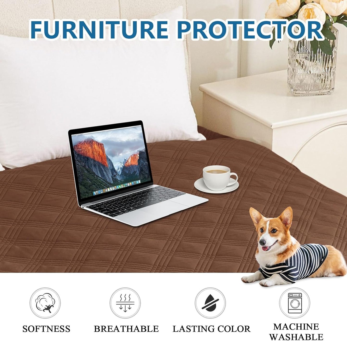 hyha Waterproof Dog Bed Blanket, Soft Pet Blankets, Waterproof Couch Cover for Dogs, Reversible Sofa Covers Washable for Furniture (30x70 Inch, Taupe/Beige)
