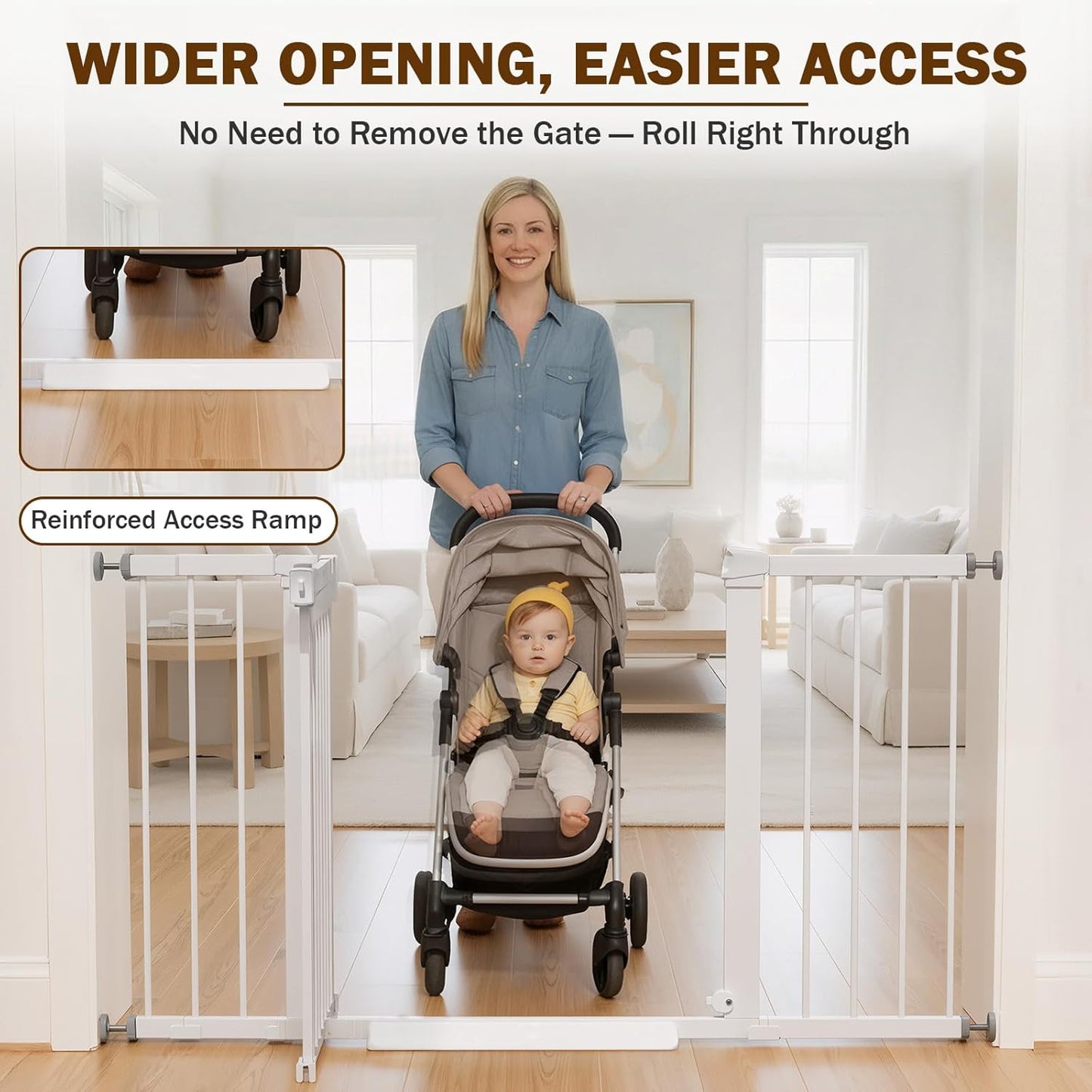 Mumeasy Baby Gate Extra Wide, 29.7-51'' Pressure Mounted Dog Gate with Walk Thru Door, Auto Close Pet Gate for House, Stairs, Doorways,Black