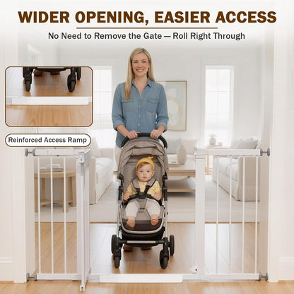 Mumeasy Baby Gate Extra Wide, 29.7-51'' Pressure Mounted Dog Gate with Walk Thru Door, Auto Close Pet Gate for House, Stairs, Doorways,Black