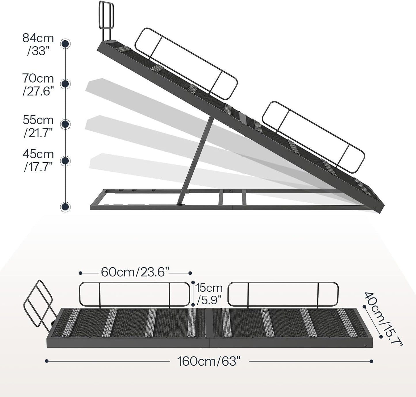 HOOBRO Dog Ramp for Bed, 63 Inch Long Dog Ramp for Couch and Bed, Pet Ramp with Non-Slip Mat and Safety Side Rails, 4 Height Adjustable up to 33 inch, for Small/Large/Old Dogs, Black BK16PT03