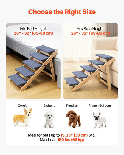 VEVOR Wood Pet Stairs, 2-Step Dog Stairs for Beds, Sofa & Cars, 110lbs Load Capacity, Floded Flat Design, Stable & Sturdy Cat & Dog Step Ladder for Small Medium Large Older Pet Puppy Essentials