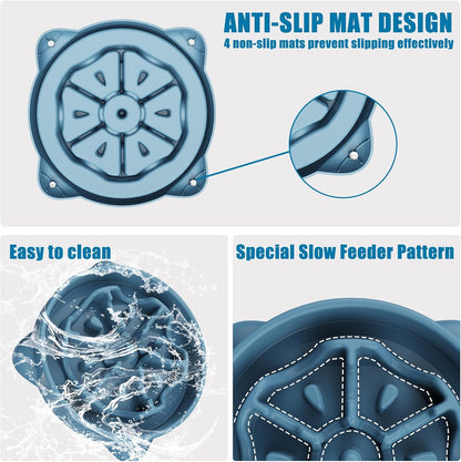 Slow Feeder Dog Bowls Small Breed, Dog Food Bowl Small Anti-Choking Bloat Stop Puzzle Healthy Eating Bowl (Blue, 1 Cup)