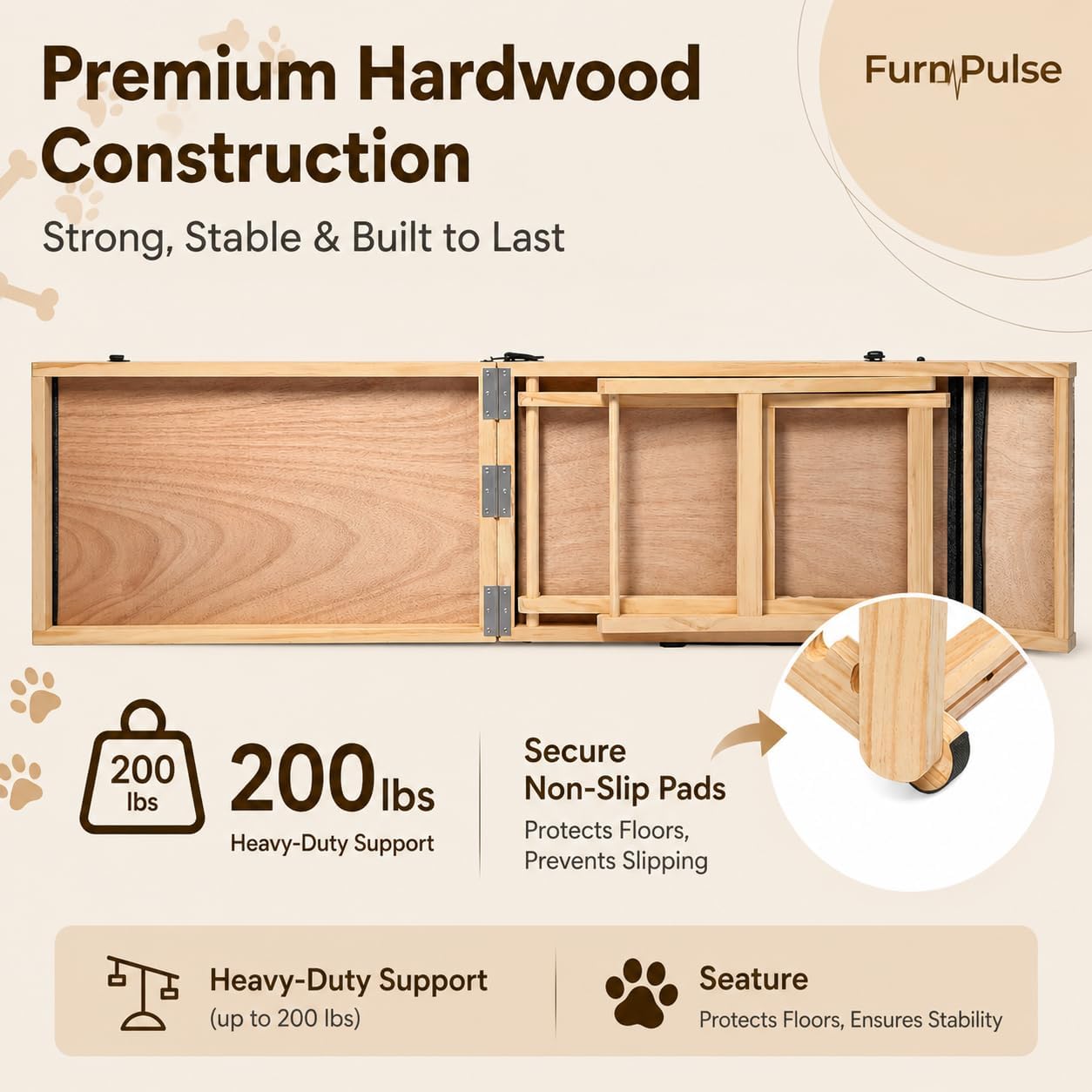 2026 Upgraded Dog Ramp for Couch & Low Bed, 33" L Folding Wood Pet Ramp 200LB Capacity, 4-Level Adjustable Height 11"-20", Non-Slip Sturdy Puppy Ramp for Small & Senior Dogs, Joint Relief, Wavy Design
