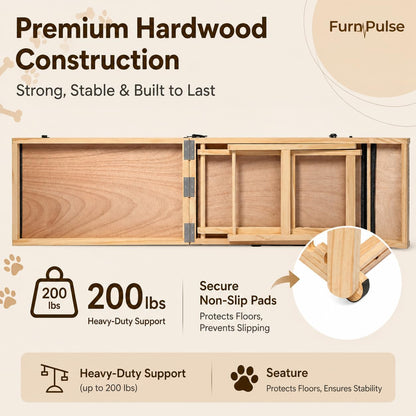 2026 Upgraded Dog Ramp for Couch & Low Bed, 33" L Folding Wood Pet Ramp 200LB Capacity, 4-Level Adjustable Height 11"-20", Non-Slip Sturdy Puppy Ramp for Small & Senior Dogs, Joint Relief, Wavy Design