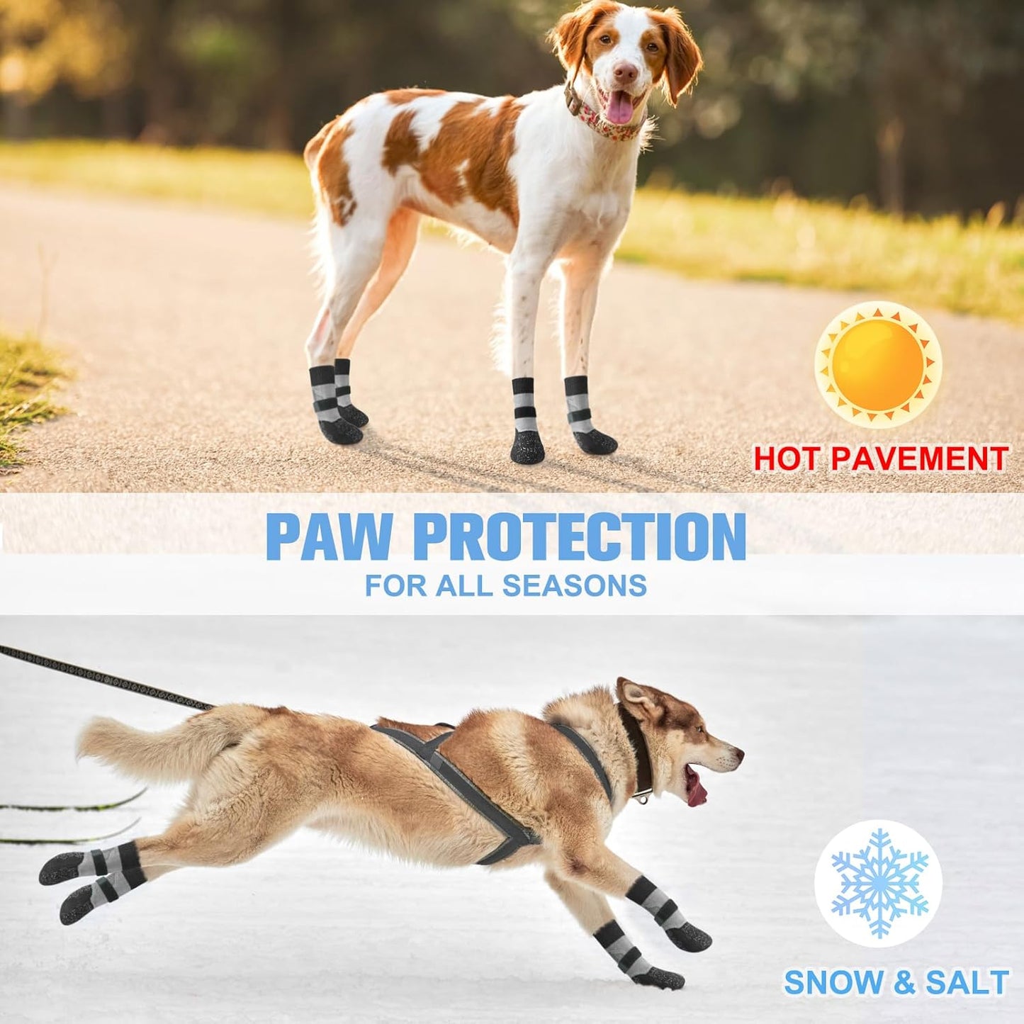 BEAUTYZOO 6PCS Dog Socks to Prevent Licking Paws, Anti Slip Dog Shoes for Hot Pavement Hardwood Floors, Traction Control Toe Grips Boots & Paw Protectors for Small Medium Large Senior Dogs, Grey S