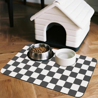 CooRug Checkered Dog Food Mat, Absorbent Leak-Proof Pet Feeding Mat, Quick Dry Cat Food Mat for Messy Drinkers 12" x 20" Khaki