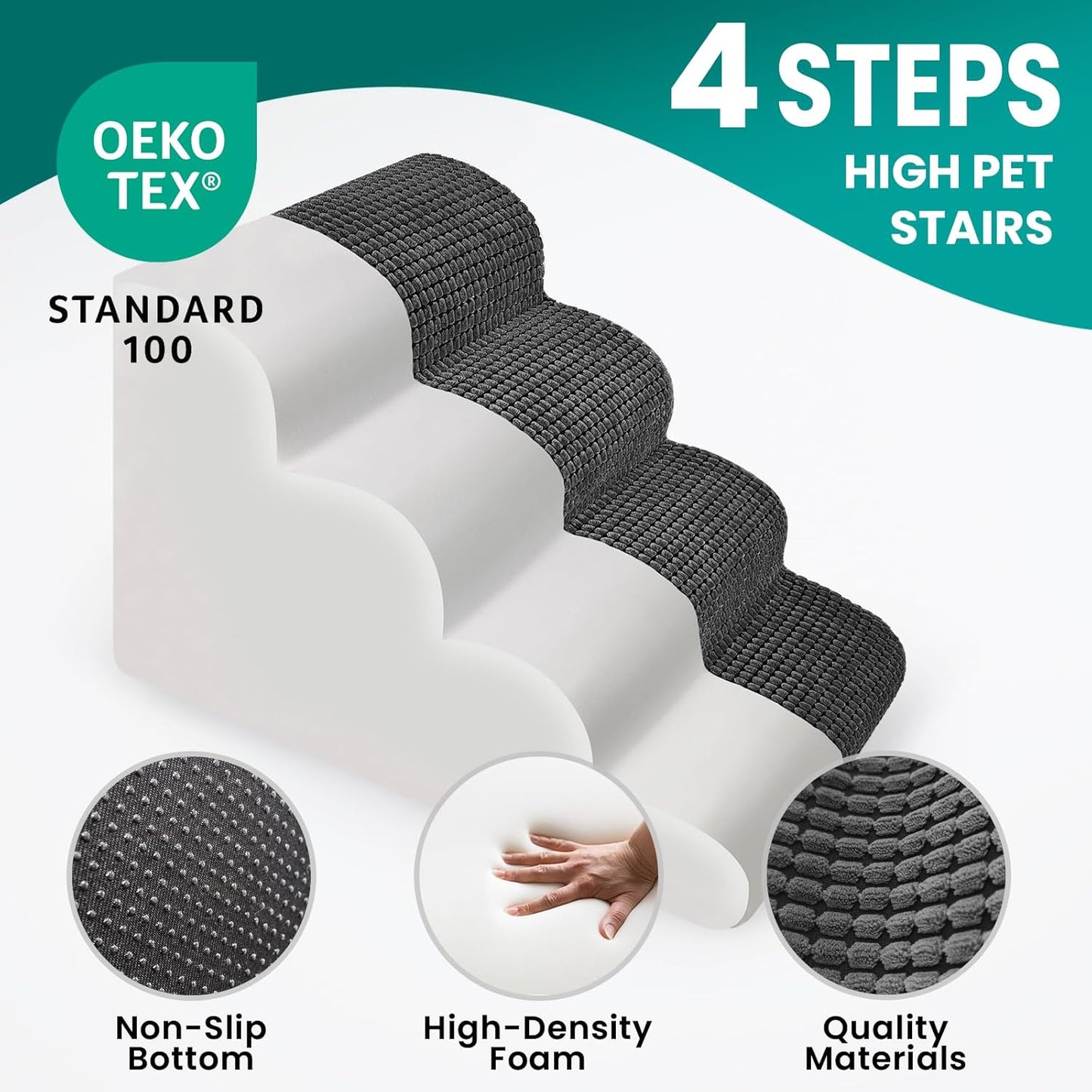 Dog Stairs for Bed 15.8'' H, 3 Step Dog Ramp for Small Dogs and Cats, Curved Dogs Steps for Sofa Couch or Chair, Portable Pet Stairs for High Bed Climbing, Non-Slip Balanced Pet Step Indoor, Brown