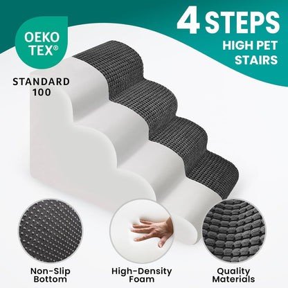 Dog Stairs for Bed 15.8'' H, 3 Step Dog Ramp for Small Dogs and Cats, Curved Dogs Steps for Sofa Couch or Chair, Portable Pet Stairs for High Bed Climbing, Non-Slip Balanced Pet Step Indoor, Brown