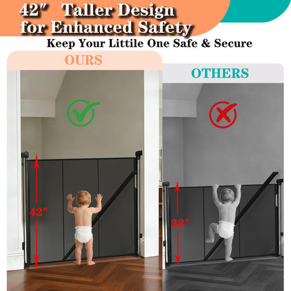 240'' Extra Wide Retractable Baby Gates for Large Opening, 42" Tall Retractable Dog Pet Gate with Support Rods, Long Mesh Screen Child Safety Gate for Garage Doorways Deck Stairs Yard Outdoor Indoor