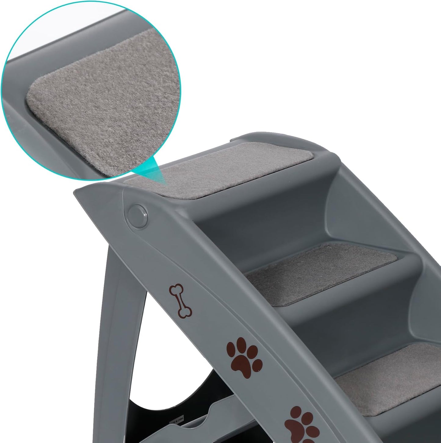 LEMY Non-Slip Foldable Steps Stairs for Dogs and Cats, 4-Step Portable Indoor Outdoor Pet Steps Ramp for Bed, Couch, Car, Tan