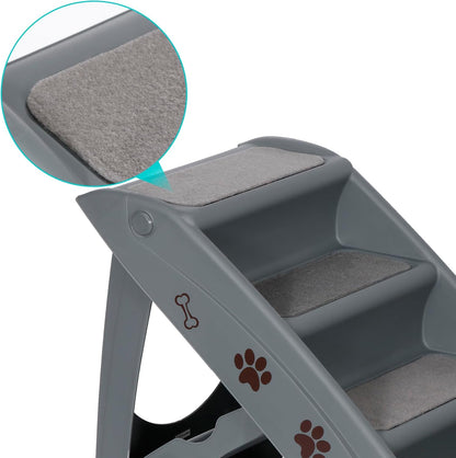 LEMY Non-Slip Foldable Steps Stairs for Dogs and Cats, 4-Step Portable Indoor Outdoor Pet Steps Ramp for Bed, Couch, Car, Tan