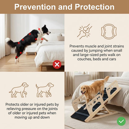 Dog Ramp for Bed, 43.5" Long Wooden Foldable Dog Ramp, 6 Adjustable Heights from 14" to 26" with Anti-Slip Traction Mat, Portable Pet Ramp for Car, Bed, Couch, Max 200lbs - 43.5inch